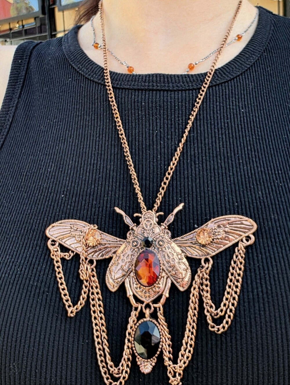 Scarab Beetle Necklace, Antique Copper Steampunk Pendant, Gothic Insect Jewelry